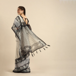 Black & Grey Ethnic Motifs Zari Pure Linen Saree